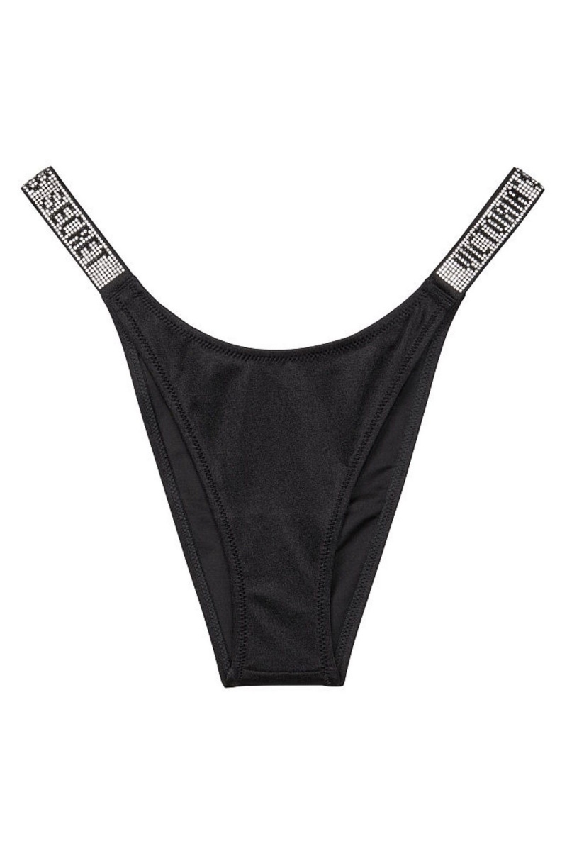 Victoria's Secret Shine Remienkove Swim Bikiny Bottom Čierne | ETLWY-9862