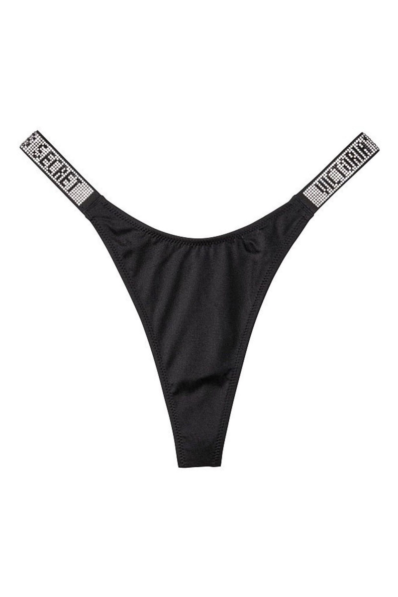 Victoria's Secret Shine Remienkove Swim Bikiny Bottom Čierne | VACTO-3815