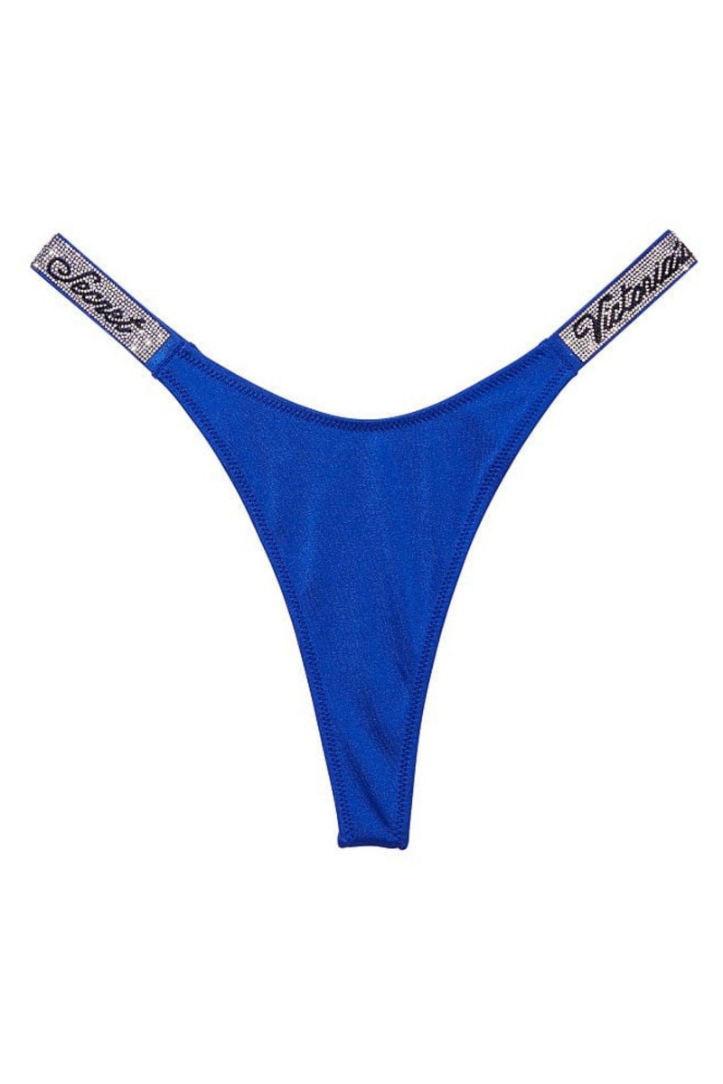 Victoria's Secret Shine Remienkove Swim Bikiny Bottom Čierne | GUAFT-0235