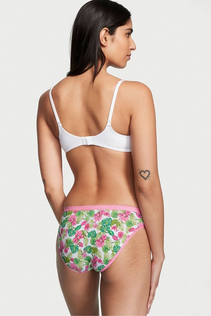 Victoria's Secret Stretch Bavlnene Bavlnene Bikiny Knickers Whtie Tropical Oasis | KNECP-0415