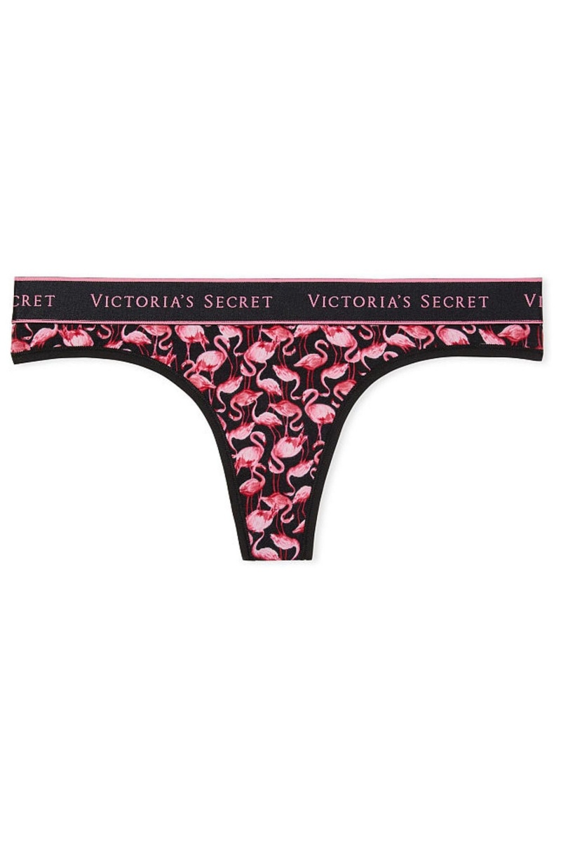 Victoria's Secret Stretch Bavlnene Bavlnene Logo Tanga Knickers Čierne | WYIOM-2791