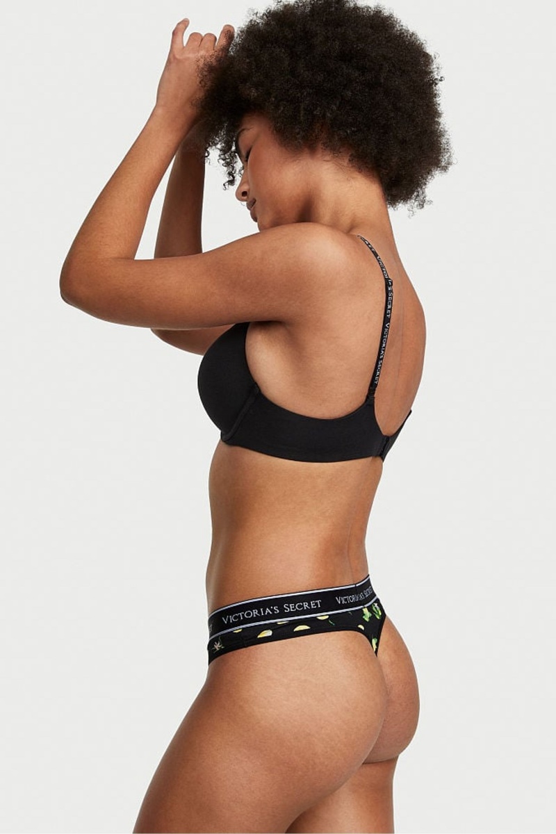 Victoria's Secret Stretch Bavlnene Bavlnene Logo Tanga Knickers Čierne | KIGUF-1730