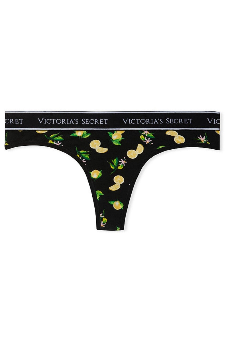 Victoria's Secret Stretch Bavlnene Bavlnene Logo Tanga Knickers Čierne | KIGUF-1730