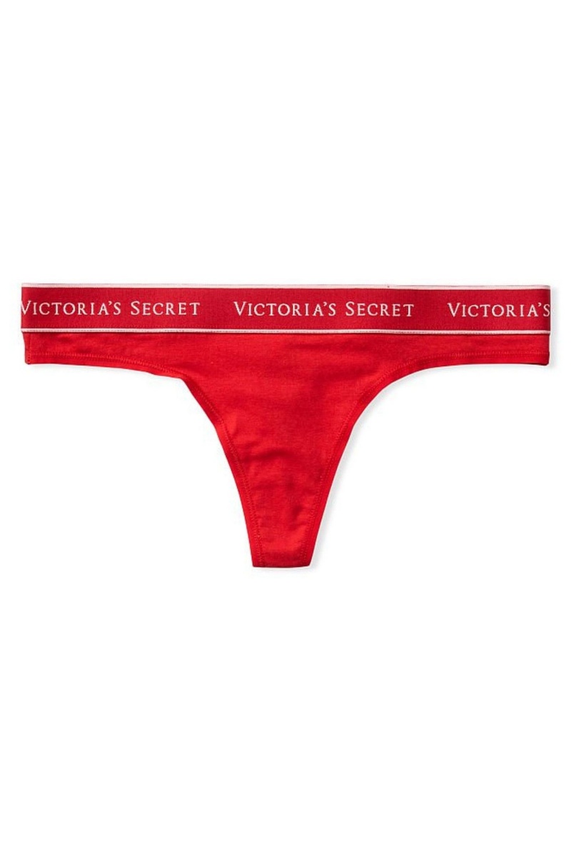 Victoria's Secret Stretch Bavlnene Bavlnene Logo Tanga Knickers Červené | MTOGV-9210