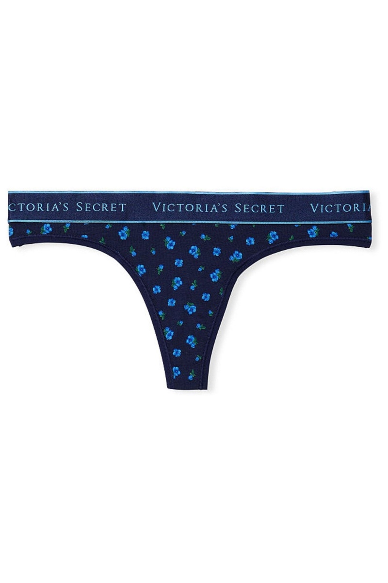 Victoria's Secret Stretch Bavlnene Bavlnene Logo Tanga Knickers Čierne | YXDMF-5697