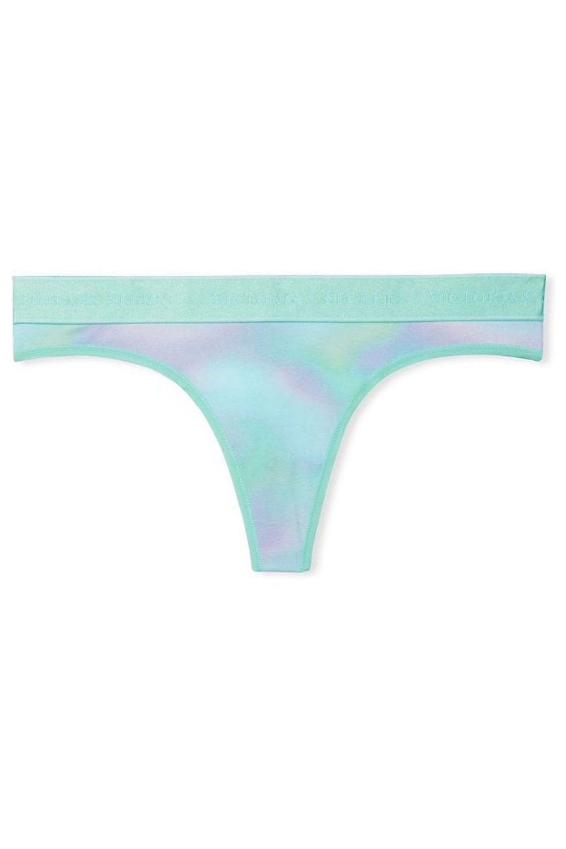 Victoria's Secret Stretch Bavlnene Bavlnene Logo Tanga Knickers Čierne | SURCF-6734