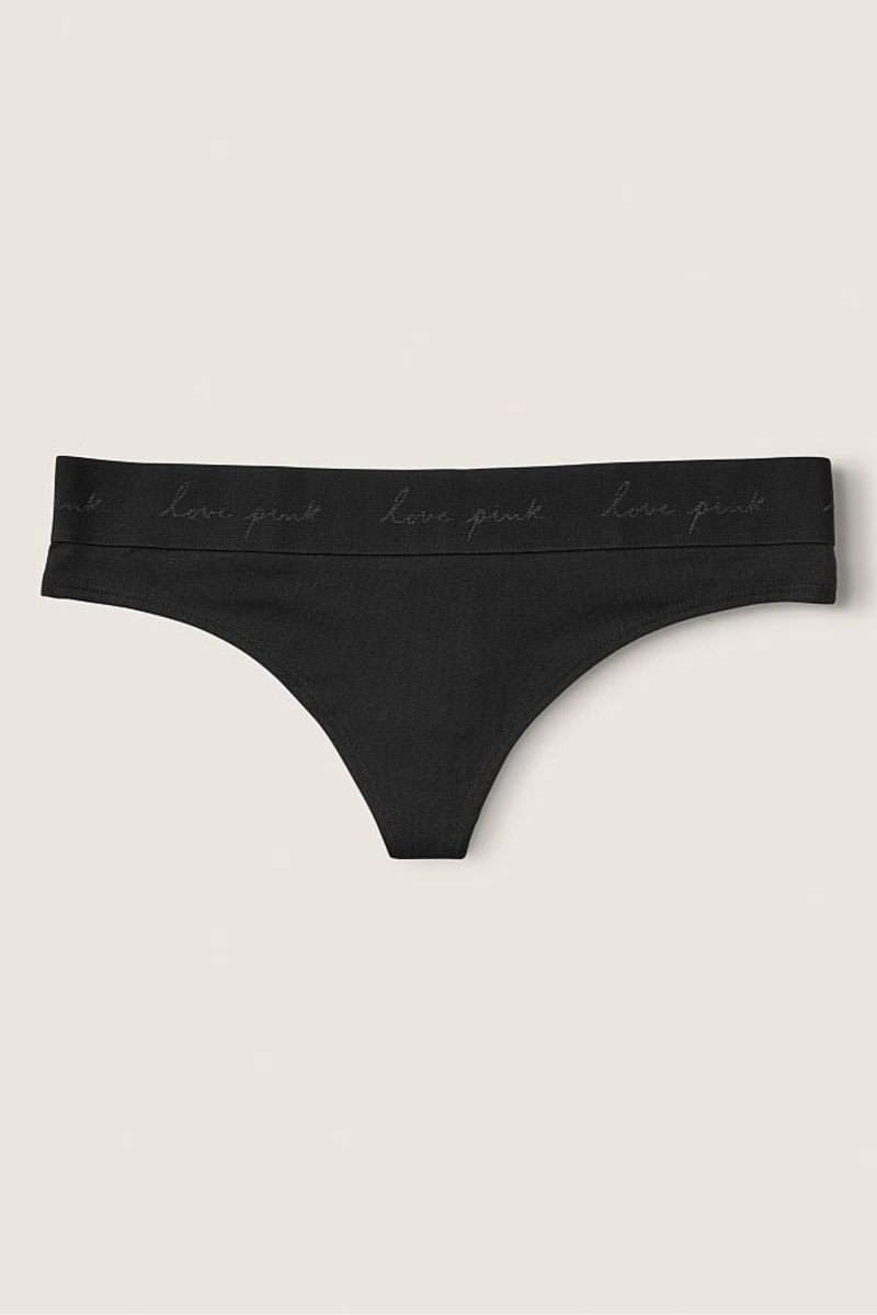 Victoria\'s Secret Stretch Bavlnene Bavlnene Logo Tanga Knickers Čierne | SFLQI-7805