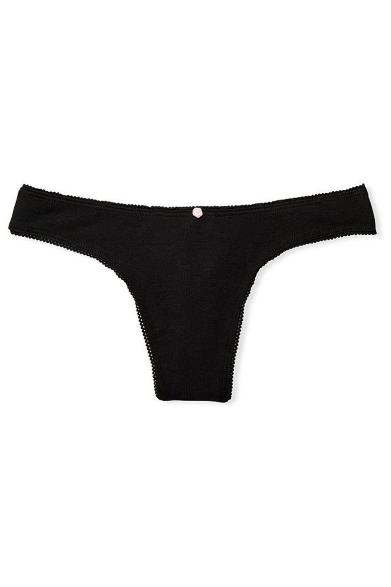 Victoria's Secret Stretch Bavlnene Bavlnene Tanga Knickers Čierne | XLAIV-0489