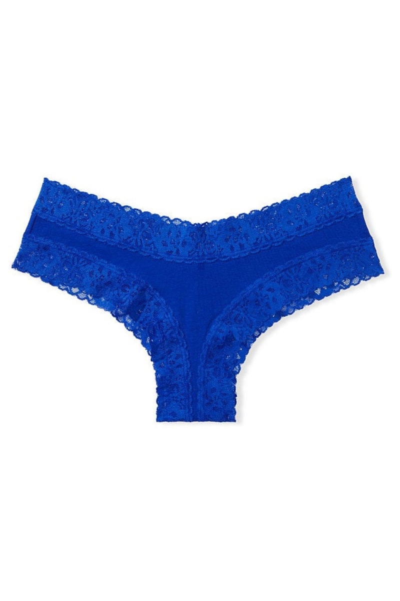 Victoria's Secret Stretch Bavlnene Cipkovane Pásom Bavlnene Cheeky Knickers Modre | THPLF-5387