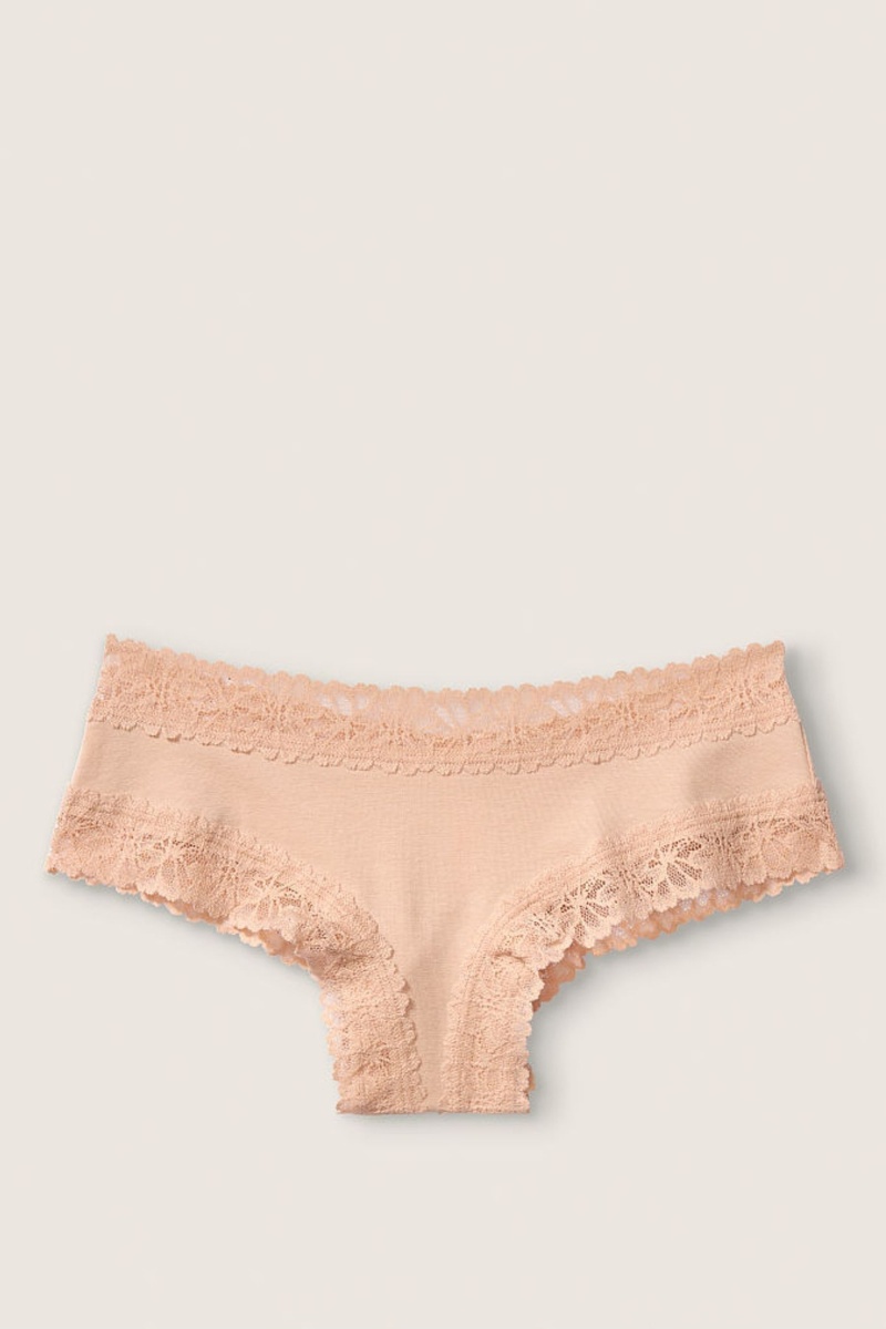 Victoria\'s Secret Stretch Bavlnene Cipkovane Trim Cheeky Knickers Buff Nude | ZUJKO-7640