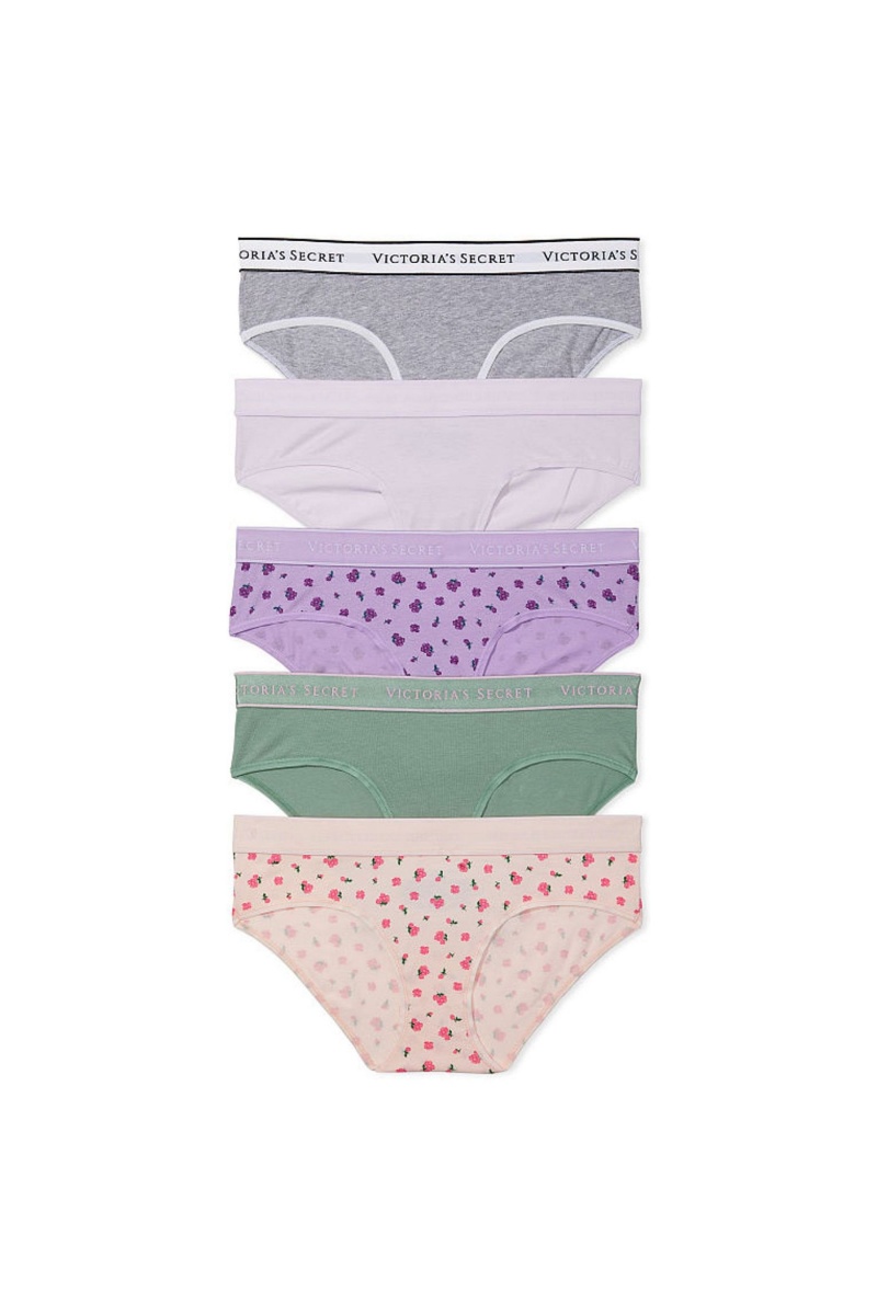 Victoria\'s Secret Stretch Bavlnene Logo Hipster Knickers 5 Pack Ruzove | TMZOW-5680