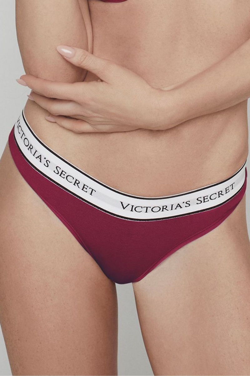 Victoria\'s Secret Stretch Bavlnene Logo Knickers Červené | OTJXV-3479