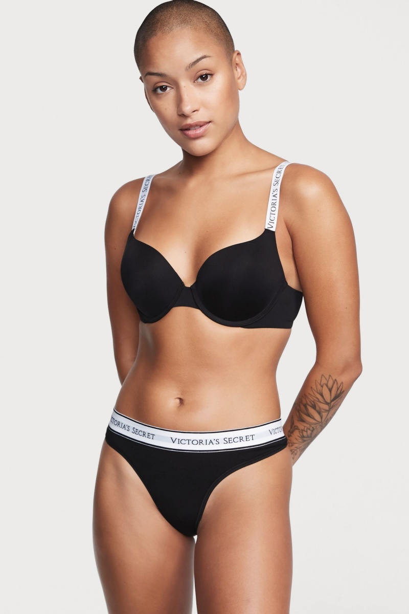 Victoria's Secret Stretch Bavlnene Logo Knickers Čierne | SVCGT-4231