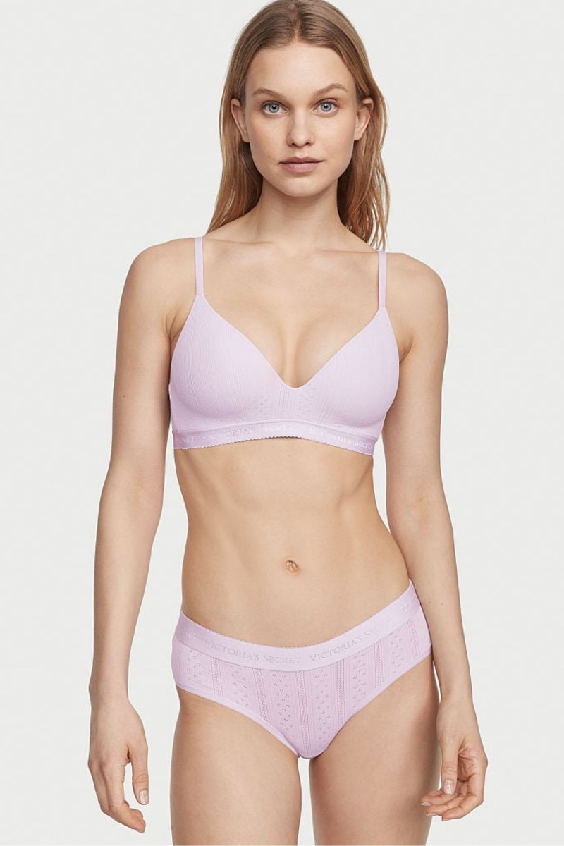 Victoria\'s Secret Stretch Bavlnene Logo Pásom Pointelle Hipster Knickers Nachový | FABTC-2534