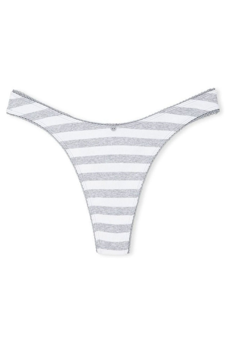 Victoria's Secret Stretch Bavlnene Rebrovaný Bavlnene High Leg Tanga Knickers Siva Pruhované | VPAWX-4953