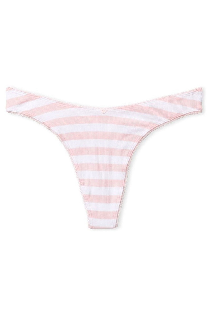 Victoria's Secret Stretch Bavlnene Rebrovaný Bavlnene High Leg Tanga Knickers Siva Pruhované | QDZXK-3708