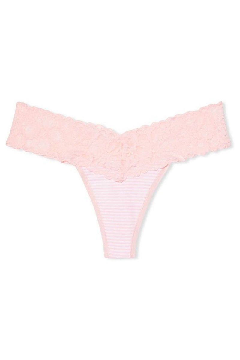 Victoria's Secret Stretch Bavlnene Stretch Bavlnene Cipkovane Pásom Tanga Knickers Ruzove Pruhované | DJBGW-5613