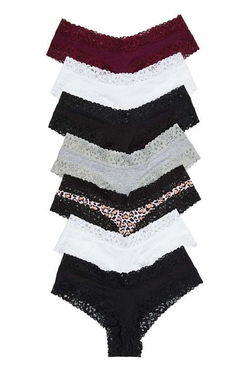 Victoria\'s Secret The Lacie Cipkovane Trim Cheeky Knickers 7 Pack Black/White/Leopard/Grey/Burgundy | MXPHS-9806