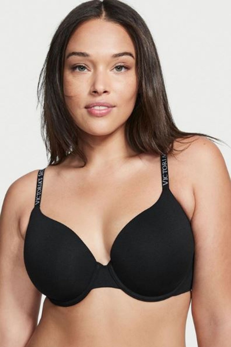 Victoria's Secret The T-Shirt Full Coverage Push Up Logo Bra Čierne | EQDJG-7831