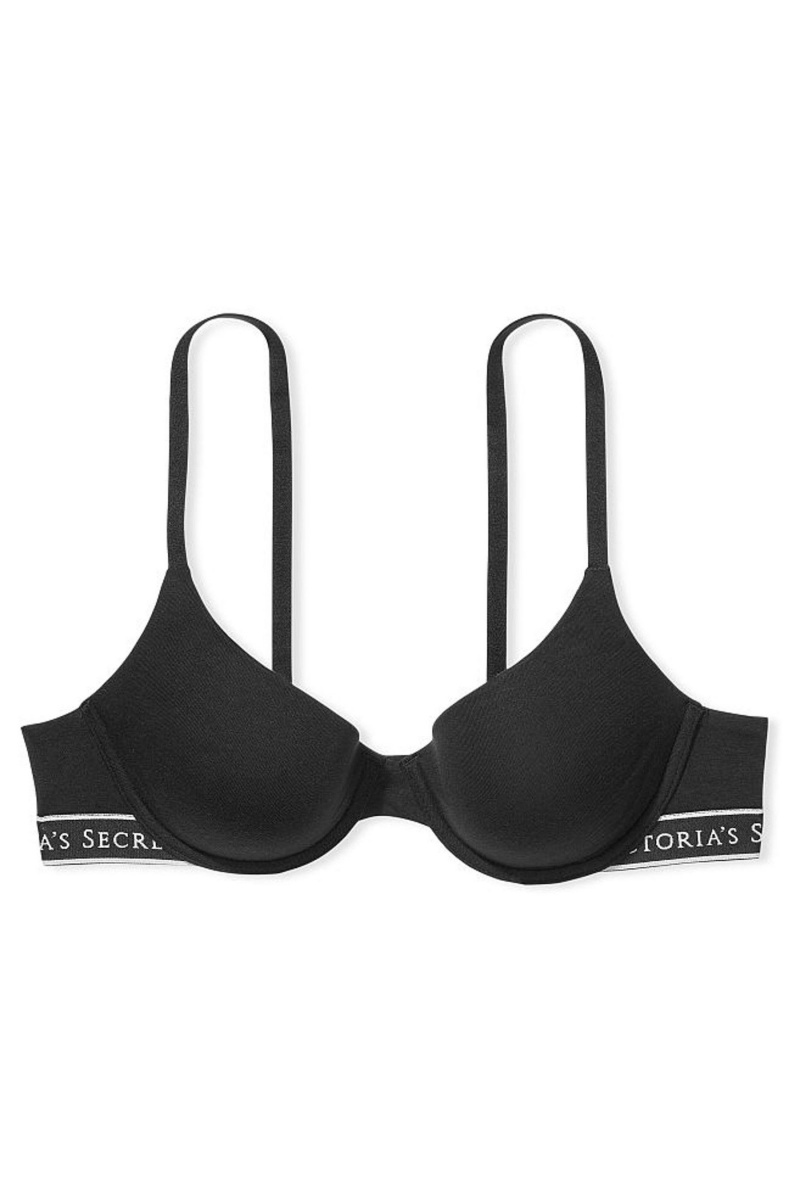 Victoria's Secret The T-Shirt Lightly Podsite Demi Logo Bra Čierne | TPFBX-7082