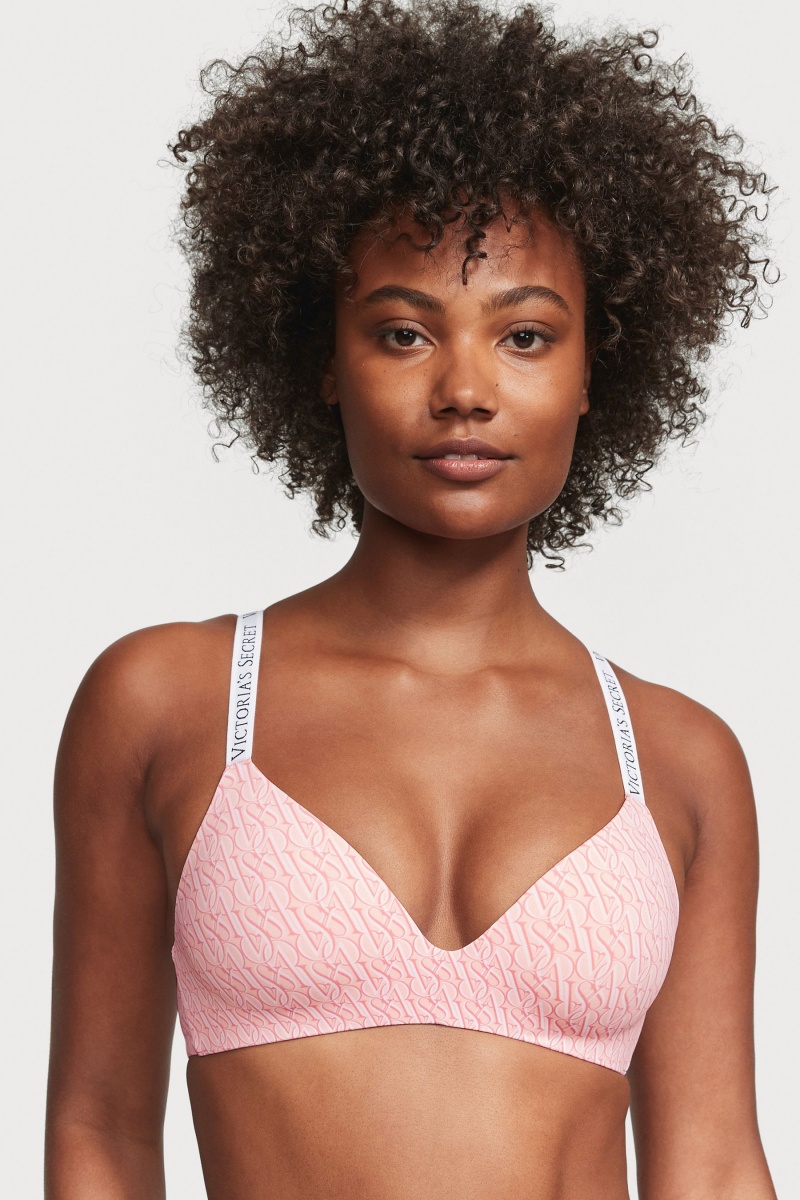 Victoria's Secret The T-Shirt Non Wired Logo T-Shirt Bra Ruzove | JONUQ-4910