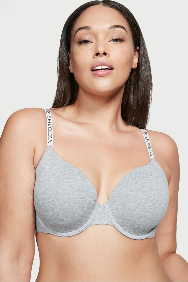 Victoria\'s Secret The T-Shirt Push Up Logo Remienkove Bra Siva | BKPSJ-3785