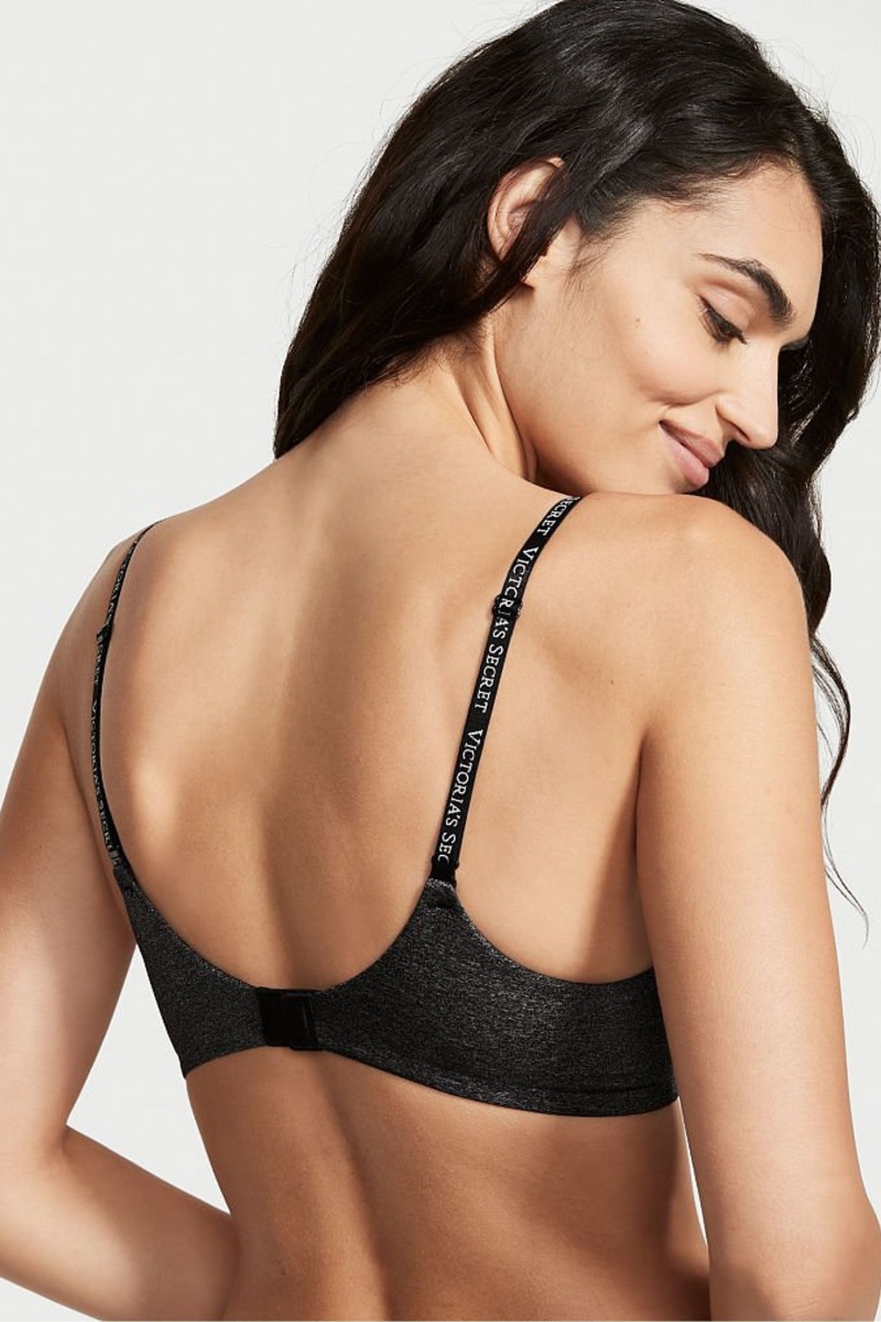 Victoria's Secret The T-Shirt Smooth Logo Remienkove Full Cup Push Up T-Shirt Bra Čierne | YWJTV-0498