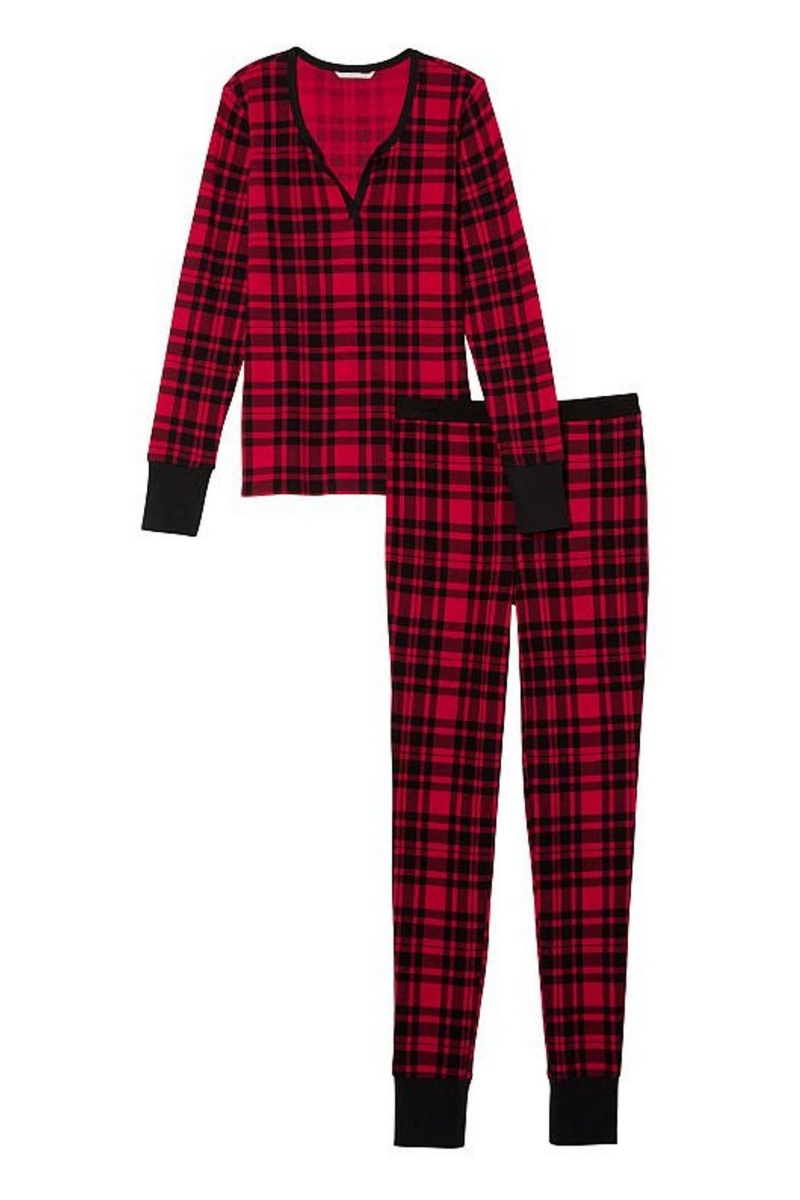 Victoria's Secret Thermal Long Sleeve Pyjamas Čierne Červené | RLDKA-8953