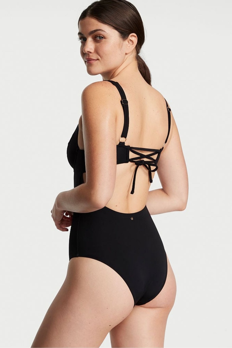 Victoria's Secret Tie Back Swimsuit Čierne | XVRBH-1547