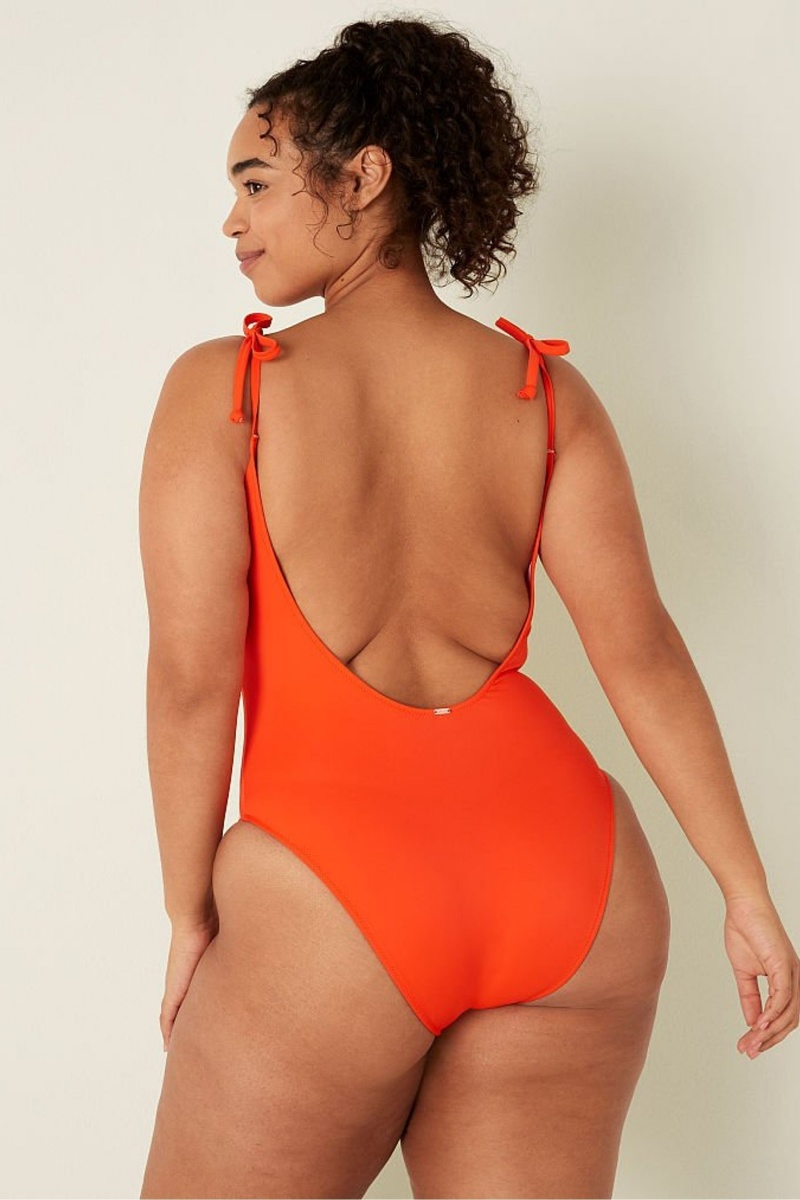 Victoria's Secret V Neck Open Back Swimsuit Bright Tomato | GRZVX-0562