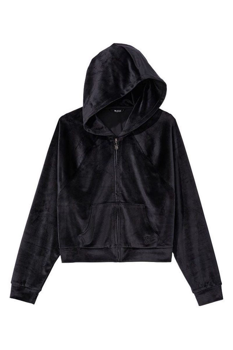 Victoria's Secret Velour Lounge Zip Up Hoodie Čierne | DUXCJ-4258