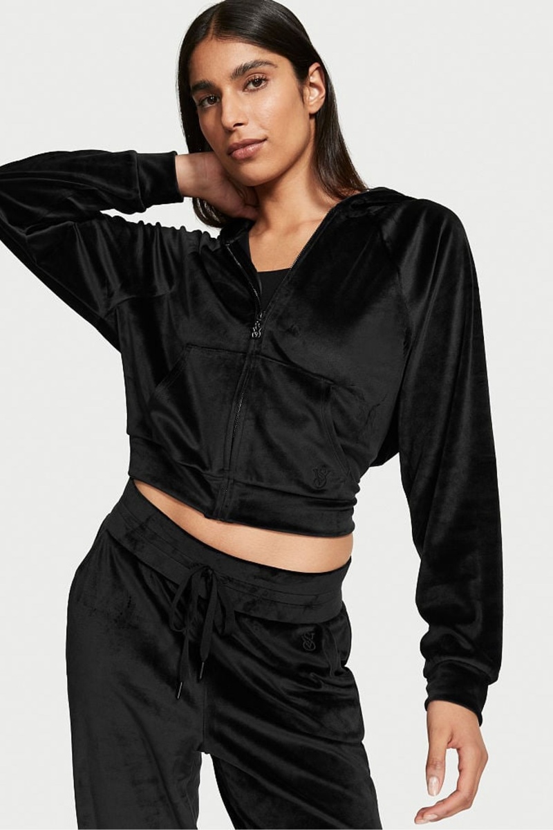 Victoria\'s Secret Velour Lounge Zip Up Hoodie Čierne | DUXCJ-4258