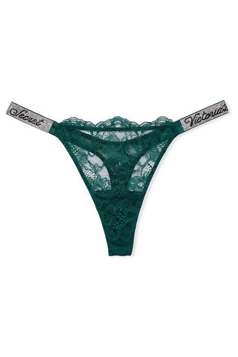 Victoria's Secret Very Sexy Cipkovane Shine Remienkove Tanga Knickers Čierne Zelene | EOWHI-8123