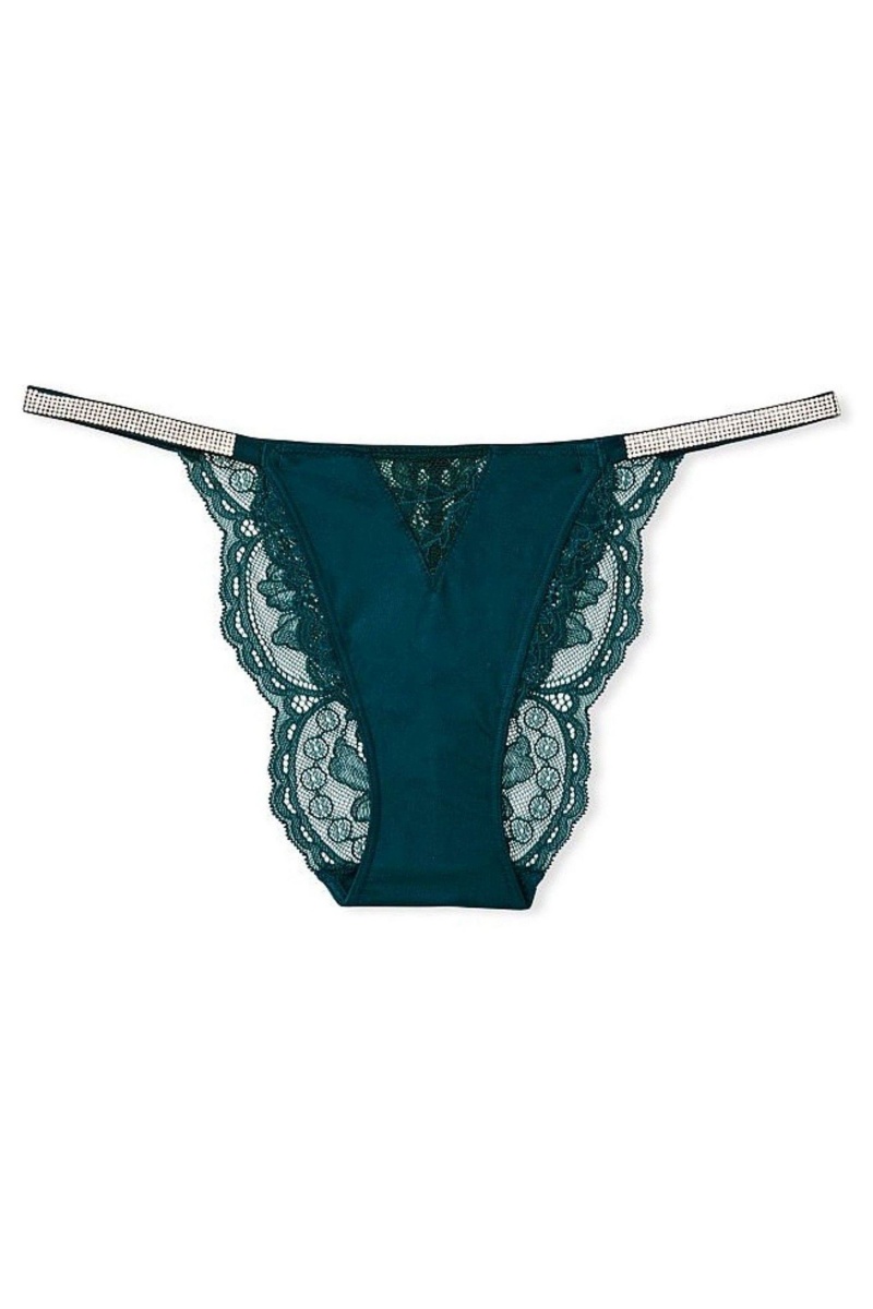 Victoria\'s Secret Very Sexy Cipkovane Shine Remienkove Tanga Knickers Čierne Zelene | LYDPM-7419