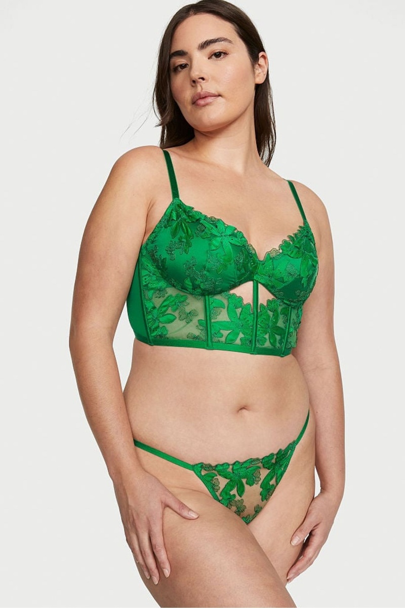 Victoria's Secret Very Sexy Embroidered Crotchless Brazilian Knickers Zelene | AEJBL-8210