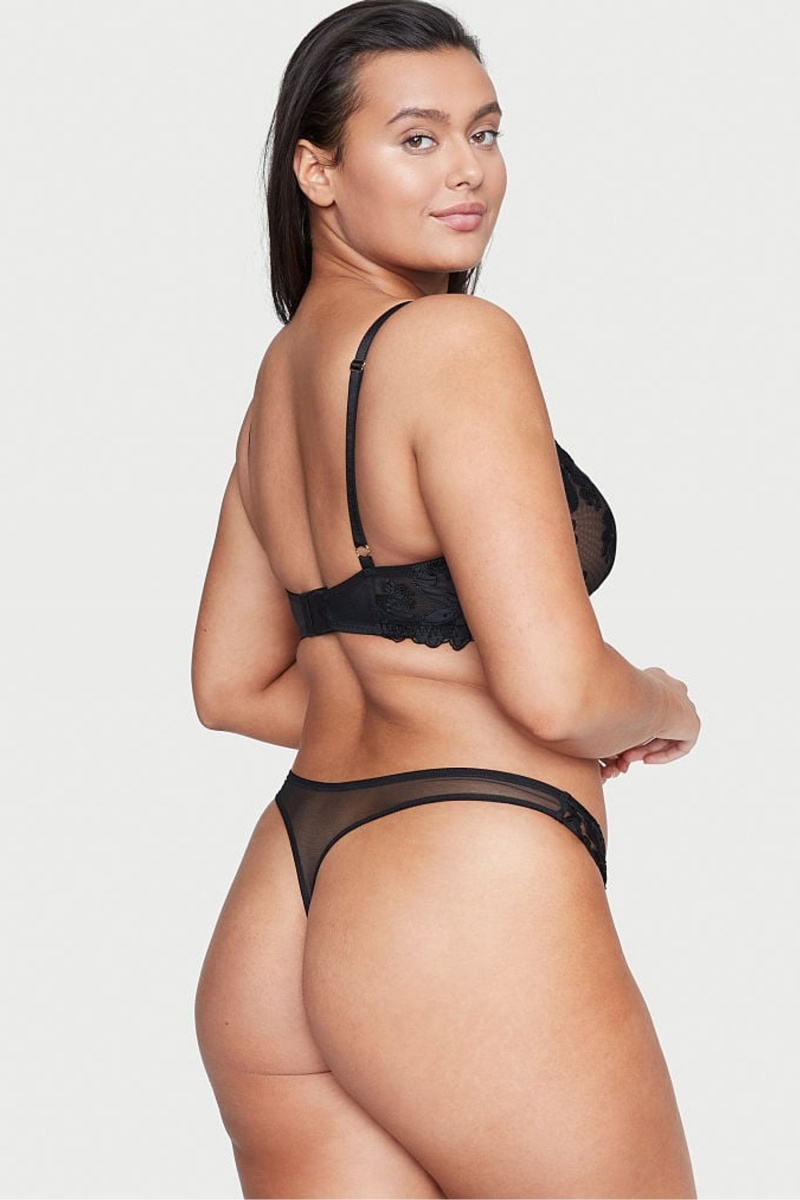 Victoria's Secret Very Sexy Embroidered Tanga Knickers Čierne | IEUDY-4769