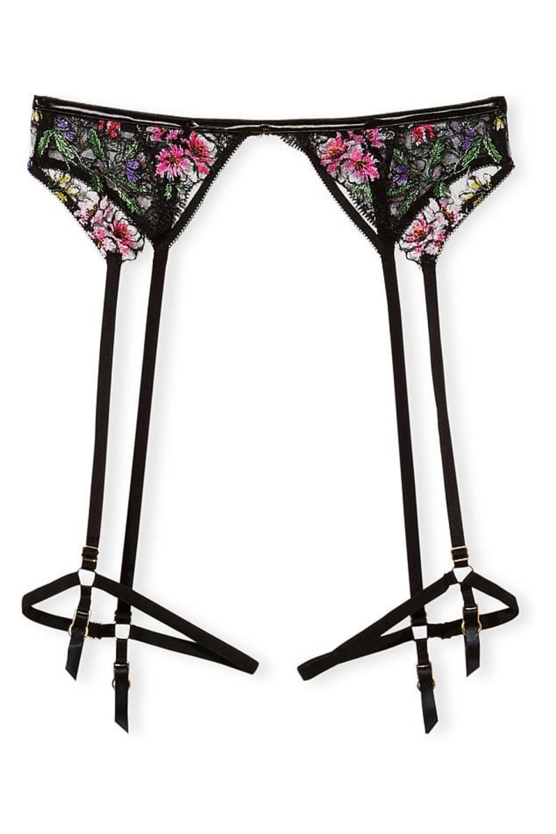 Victoria\'s Secret Very Sexy Floral Embroidered Garter Belt Čierne | RJPMU-4067