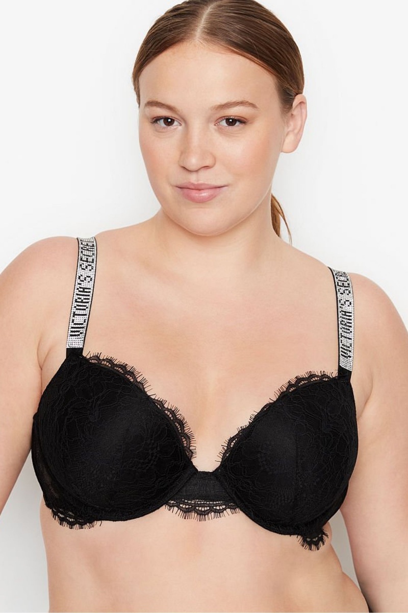 Victoria\'s Secret Very Sexy Shine Remienkove Push Up Bra Čierne | CALDF-5143