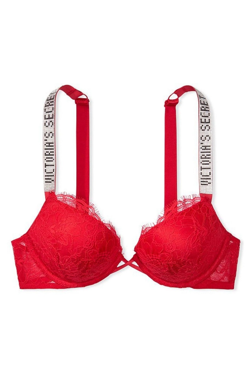 Victoria's Secret Very Sexy Shine Remienkove Add 2 Cups Bombshell Bra Červené | SWYZJ-4319