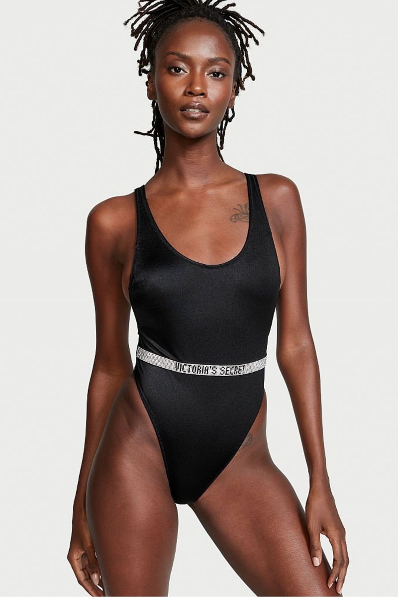 Victoria\'s Secret Very Sexy Shine Remienkove Belted Open Back Swimsuit Čierne | HQVEM-2586