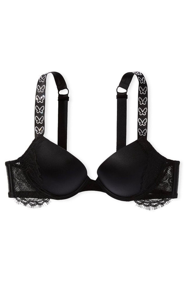 Victoria's Secret Very Sexy Shine Remienkove Cipkovane Wing Plunge Bra Čierne | PCOBX-0582