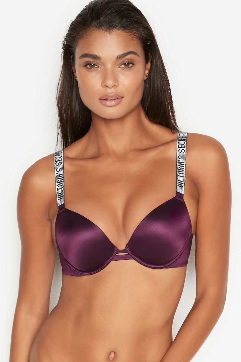 Victoria\'s Secret Very Sexy Shine Remienkove Plunge Push Up Bra Čierne | GMVSI-5260