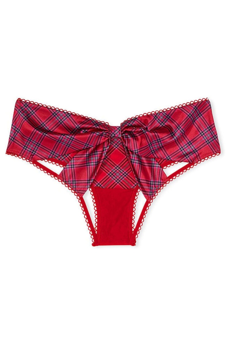 Victoria's Secret Very Sexy Very Sexy Mesh Satin Bow Cutout Back Open Panty Červené | OEMTA-2065