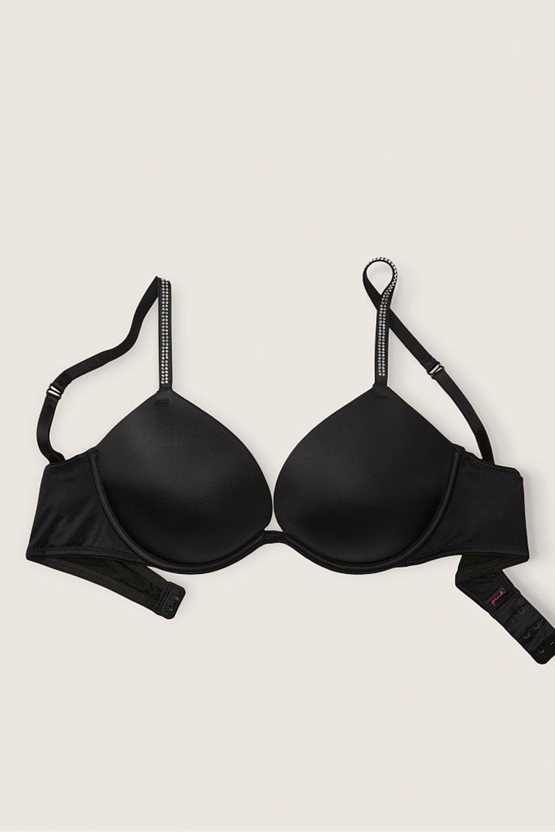 Victoria's Secret Wear Everywhere Add 2 Cups Smooth Shine Remienkove Push Up T-Shirt Bra Modre Modre | VRJPF-0632