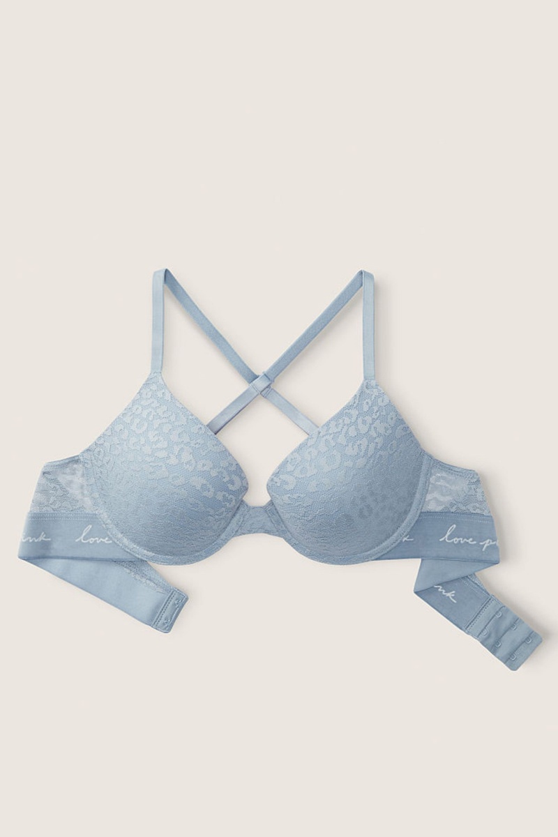 Victoria's Secret Wear Everywhere Cipkovane Push Up T-Shirt Bra Modre | DOBXP-3462