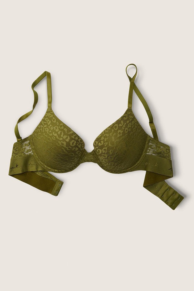 Victoria's Secret Wear Everywhere Cipkovane Push Up T-Shirt Bra Zelene | MCULT-3701