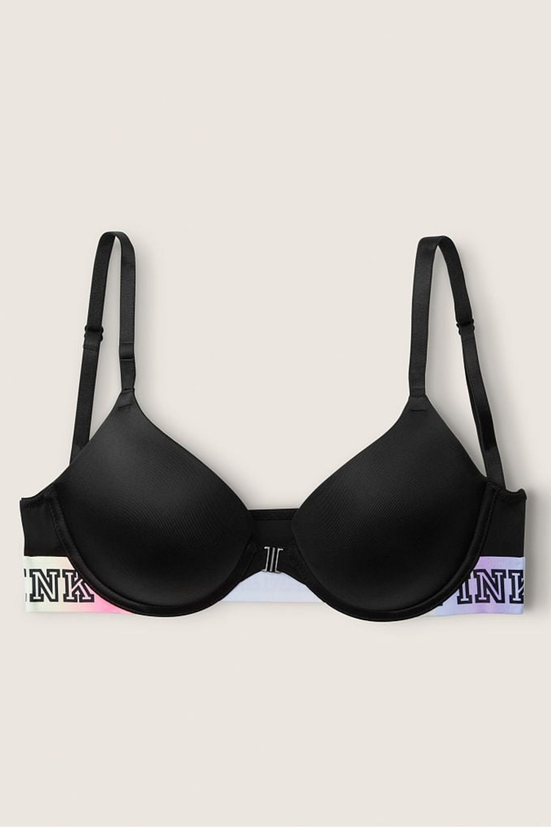 Victoria's Secret Wear Everywhere Front Close Push Up Bra Čierne | JRNED-8234