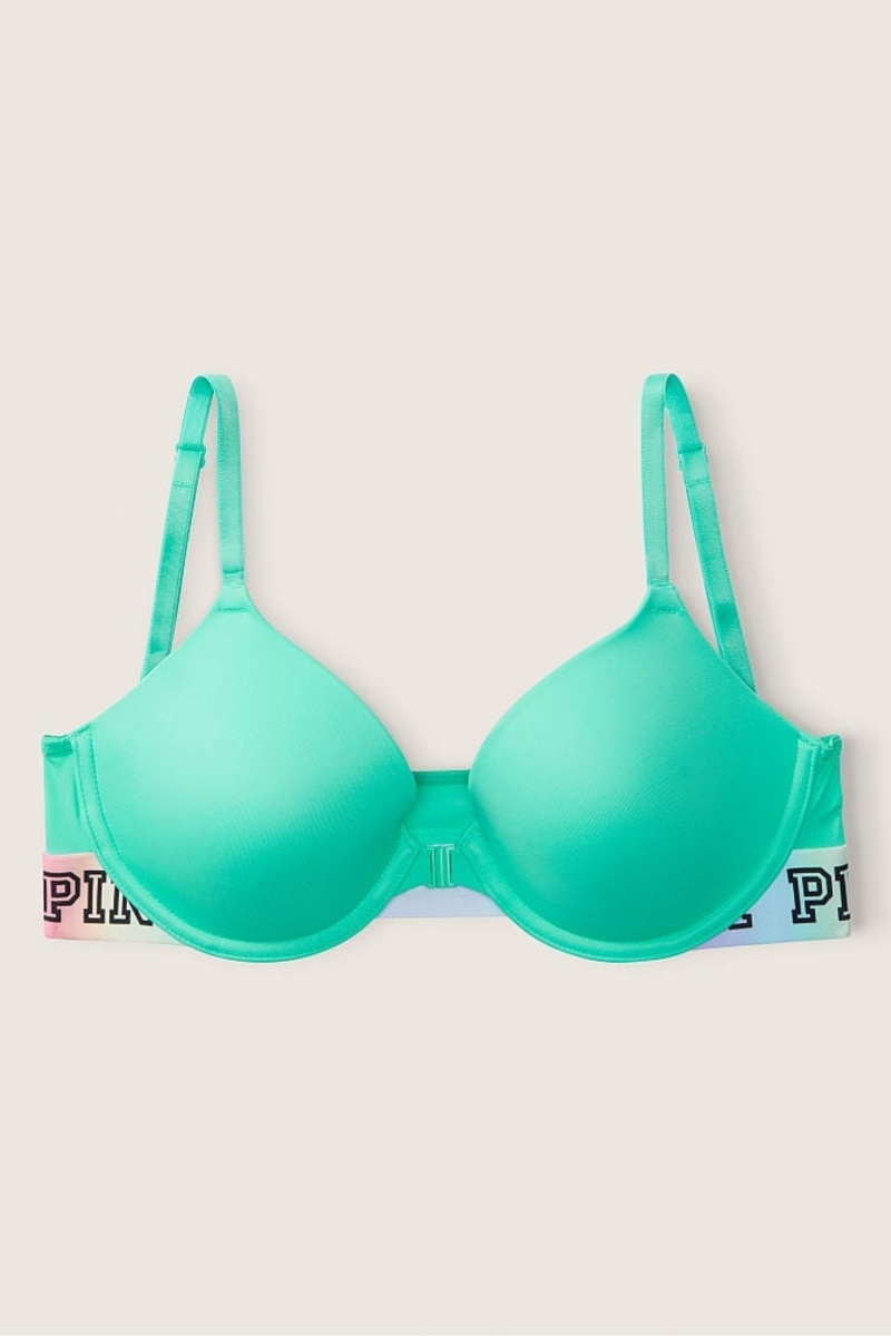 Victoria's Secret Wear Everywhere Front Close T-Shirt Lightly Podsite Demi Bra Teal Ice W/ Rainbow Bb | ZKEVD-4385