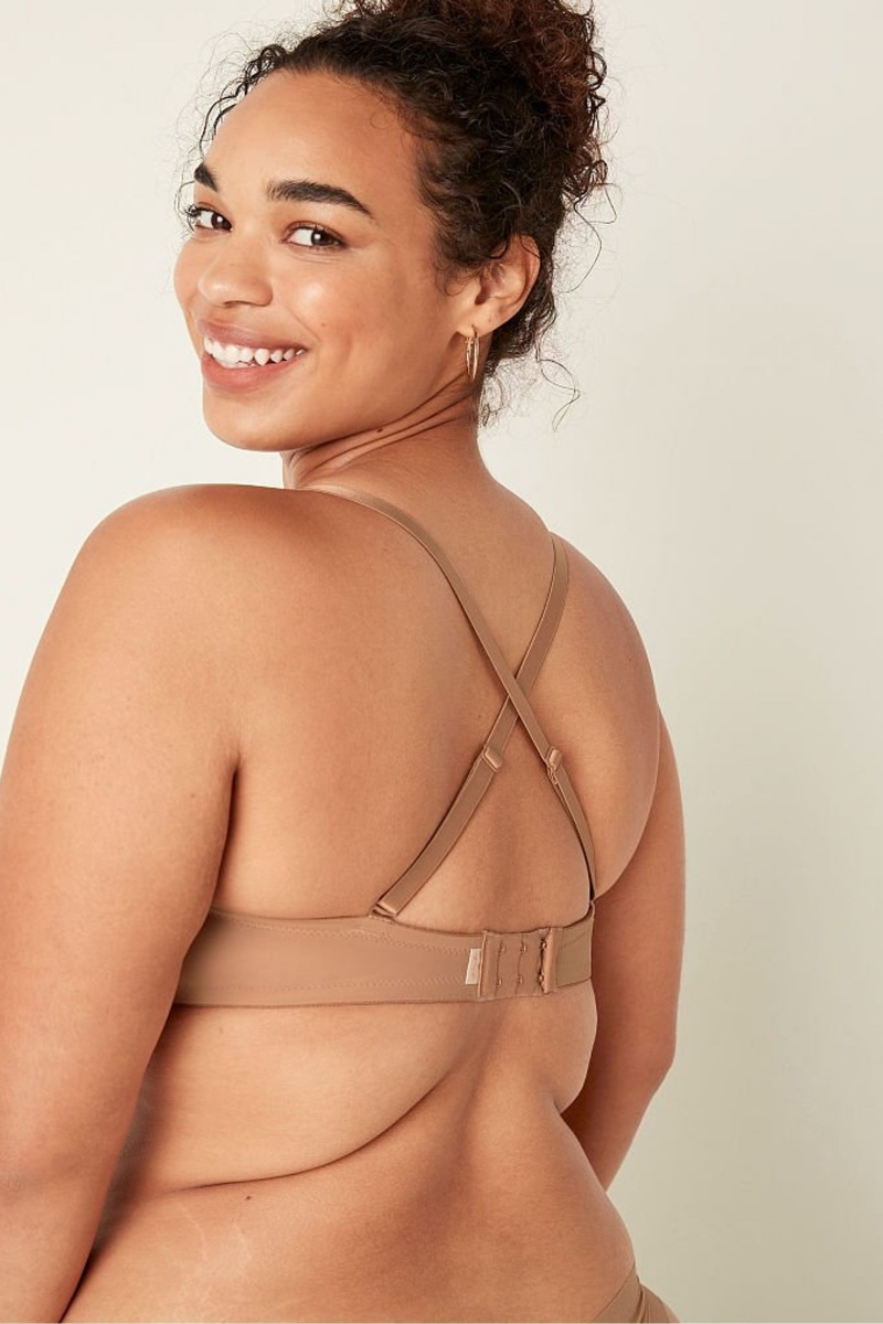 Victoria's Secret Wear Everywhere Smooth Multiway Strapless Push Up Bra Mocha Latte Nude | WMRQL-8036