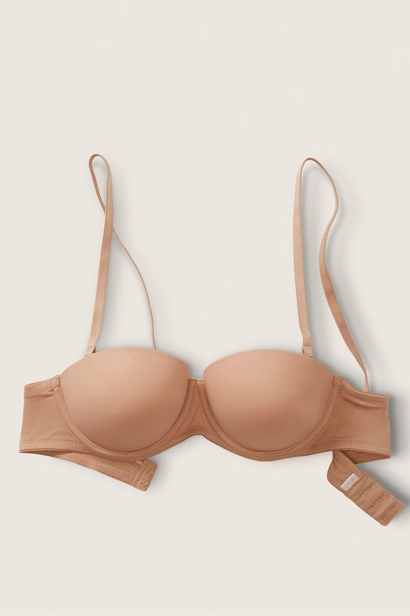 Victoria's Secret Wear Everywhere Smooth Multiway Strapless Push Up Bra Mocha Latte Nude | WMRQL-8036